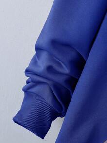 Claim Dot 宽松男士卡通脸印花高领卫衣 - 藍色 - 查看 4