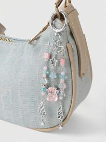ROMWE Kawaii 1pc Ins Style Cute & Fashionable Hollow Chain Wing Star Resin Crystal Rhinestone Beaded Pendant Keychain, Suitable For Women/Girls Daily Wear, Holiday Gift - Multicolor - View 7