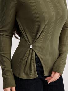 Veilorie 女士休闲圆领长袖T恤 - 軍綠色 - 查看 6