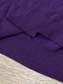 Manfinity Homme Áo len nam cổ tròn tay dài màu trơn thường ngày, thu/đông - Màu tím - Xem 6