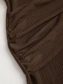 Sweetra Waist-Cinched Minimalist Flare Sleeve Bodycon Cinched Waist Dress - Brown - View 6