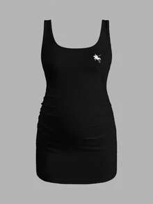 Modmama Spring Women, Casual Woman, Fall ,Autumn ,Maternity Solid Color Scoop Neck Sleeveless Wide Strap Ruched Casual Tank Top Nursing Tank Top - Black and White - View 5