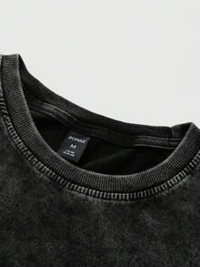 ROMWE MEN Street Life Men's Casual Vintage Punk Distressed Small Logo T-Shirt, Summer - Black - View 6