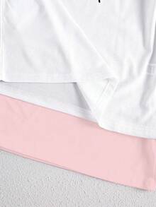 4pcs/Set Girls Cute Pink & White Winter Pajamas,English Letter & Eyelash Print Top,Plaid Pants,Scrunchie,Sleep Loungewear Outfit - Pink - View 6