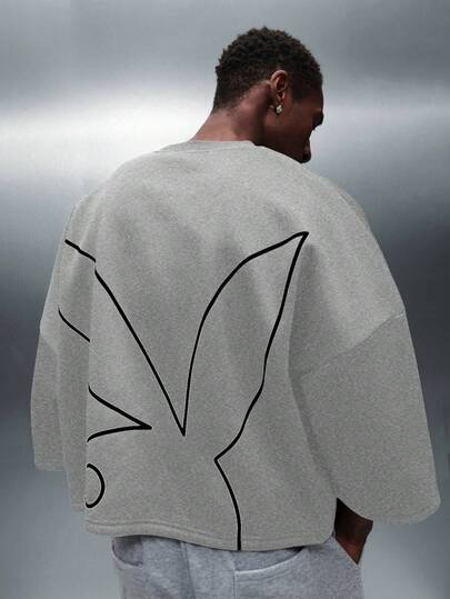 PLAYBOY X SUMWON Super Boxy Wide Sleeve Crew Neck Sweatshirt With Back Graphic Design Casual Oversized Pullover For Men Winter