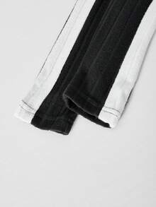 Sparklyn Girls' Two Pieces Minimalist Fashion Color-Block Knit Base Layer Set Includes A Color-Block Long-Sleeve Bow Top And Side Color-Block Pants, Ideal For Layering In Winter. - Black - View 6