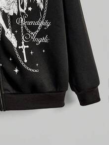 Kawaii Áo sweatshirt dáng rộng phối ren tương phản họa tiết Anime Dark Cross & Bow - màu đen - Xem 4