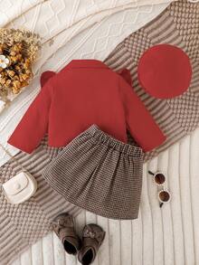 SHEIN Conjunto de falda y sombrero para niñas, primavera/otoño - Rojo - Ver 2
