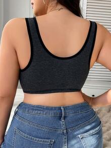 Plus Size Lace Patchwork Front Closure Bra - Black - View 5