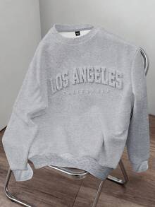 Manfinity Joysei 浅灰色标准尺码男士宽松落肩加厚圆领套头卫衣，长袖上衣