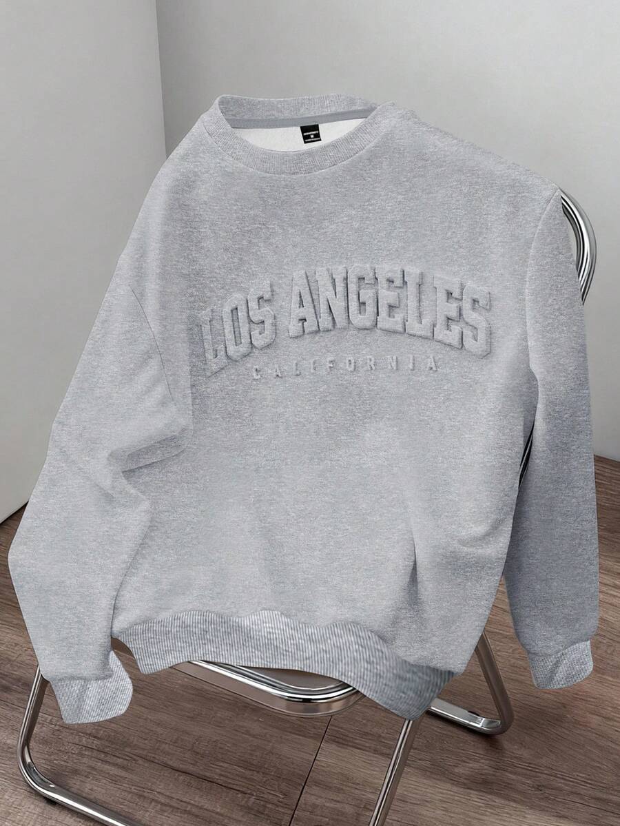 Manfinity Joysei 浅灰色标准尺码男士宽松落肩加厚圆领套头卫衣，长袖上衣