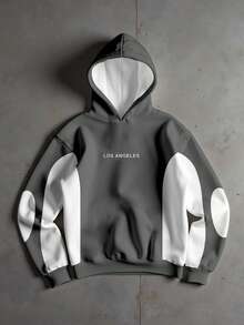 Manfinity EMRG Men's Casual Fashionable Street Hoodie With Letter Print And Contrast Color, Warm Thermal Lining For Autumn/Winter - Multicolor - View 1