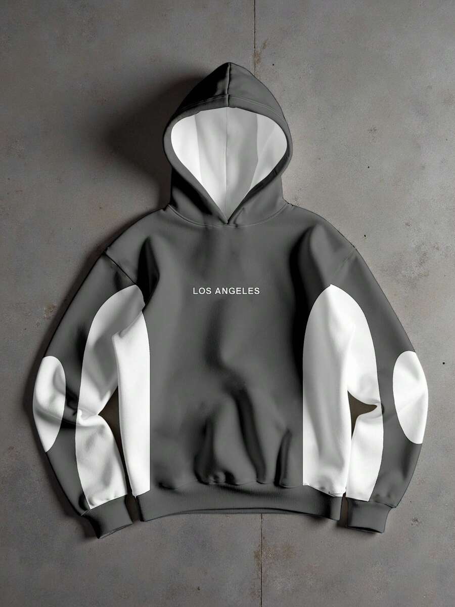 Manfinity EMRG Men's Casual Fashionable Street Hoodie With Letter Print And Contrast Color, Warm Thermal Lining For Autumn/Winter - Multicolor - View 1