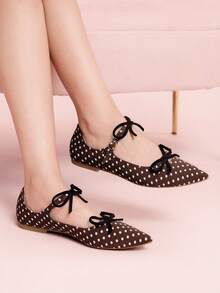 CUCCOO DOLLMOD Pantofi Mary Jane cu buline, drăguți și eleganți, pentru femei, cu funde duble - Maro ciocolata - Vizualizare 3