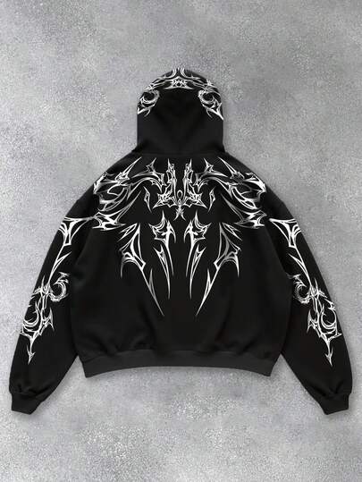 Manfinity Roghcode 加大码男士撞色长袖宽松休闲连帽卫衣，百搭街头风，冬季保暖内衬