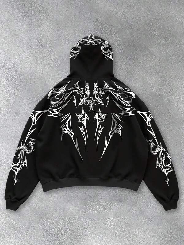 Manfinity EMRG Plus Size Men's Contrast Color Long Sleeve Loose Casual Hooded Sweatshirt, Versatile Street Style