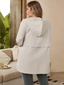 Rosumi Plus Size Women's Solid Color Long Sleeve Single-Breasted Casual Hooded Trench Coat, Casual Minimalist Style For Everyday Wear,Going Out, Hooded Long Coat For Women, Women Trench Coat With Hood,Fall Clothes For Women