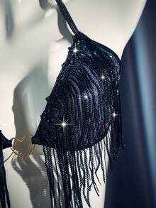 MidnightGlam Bộ đồ lót gợi cảm tua rua sequin 2 món cho nữ - màu đen - Xem 5