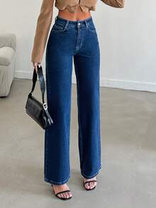 SHEIN Tall Tall Mid Waist Medium Wash Straight Jean - Medium Wash - View 5