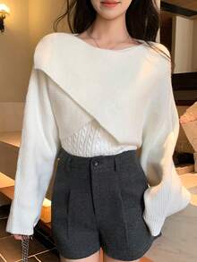 DAZY 女士纯色吊带背心和休闲长袖衬衫两件套家居服套装 - 卡其色 - 查看 3
