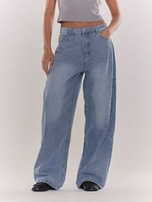 MUSERA Weite, oversized Jeans mit umgeschlagenem Saum, klassisch, süß, sexy Streetwear für Herbst, Frühling, Sommer - Blau - Übersicht 2