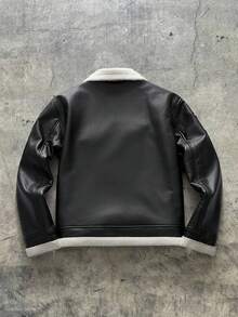 AXEPEAK Chaqueta de cuero PU con forro térmico y decoración de cremallera, de moda para hombres