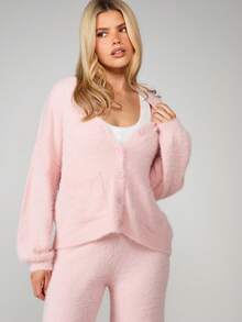 Missguided x Playboy Fluffy Knit Cardigan And Trousers Co-Ord Set Loungewear Matching Outfit For Cozy Home Winter