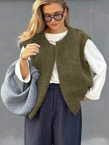 Serisse Veste sans manches en laine décontractée pour femmes, nouvelle arrivée pour l'automne/hiver - Tabac - Voir 4