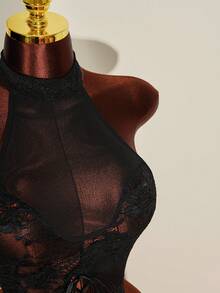 SHEIN DivaQ 女士性感蕾丝绷带连体衣 - 黑色 - 查看 6