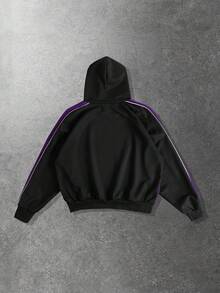 ROMWE MEN Street Life Áo hoodie in họa tiết tương phản chắp vá cho nam, dáng rộng - màu đen - Xem 2