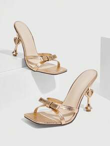 CUCCOO CHICEST Gold Fashionable Casual Open Toe Women Heeled Sandals Valentine's Day Elegant Shoes - Champagne - View 2