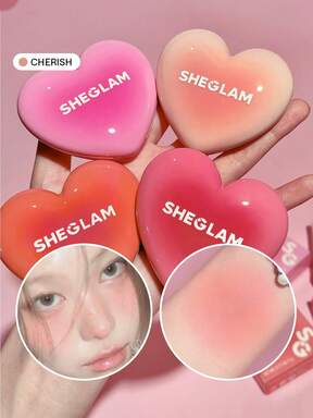 SHEGLAM Playing Cupid Cream Blush-Cherish 7 色多用途純桃心腮紅霜，適用於嘴唇和臉頰，高度著色，不褪色，自然緞面唇膏，不油膩，可混合面部彩妝 品牌 美容 化妝 化妝品 適合女性與女孩 完美搭配冬季 Y2K 時尚 流行 聖誕節 禮物 假期 派對準備就緒 最佳顏色
