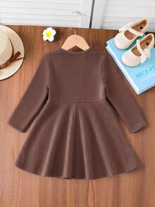 Emery Rose Kids Emery Rose Kids 少女优雅休闲圆领套头开衩中长连衣裙，适合上学、日常休闲穿着，秋冬季款 - 棕色 - 查看 2