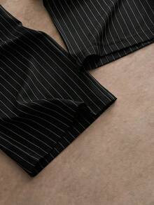 HIMLAND 男士条纹口袋阔腿宽松休闲裤 - 黑色 - 查看 5