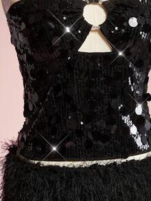 ROMWE EDITION Y2K 性感俱乐部装闪亮亮片挂脖修身女式上衣 - 彩色 - 查看 8