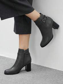 CUCCOO BIZCHIC Women's Round Toe Chunky Heel Mid-Calf Boots, Daily Wear - Grey - View 4