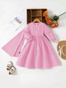 Ramadan Girls Modest Patch Ruffle Trim Long Sleeve Robe Robe With Headscarf, Suitable For Spring & Autumn - Pink - View 7