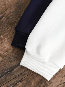 SHEIN 两件套少女休闲可爱日常舒适简约针织衫，蓝白相间，连帽长袖，适合外出、上学、日常聚会、秋冬季穿着。 - 藍白色 - 查看 7