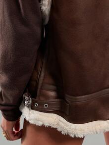 Normani Giacca di moda con inserti in pelliccia sintetica, trapuntata in pile, imbottita, con rivestimento  e fodera in borg - Castano - Visualizzare 3