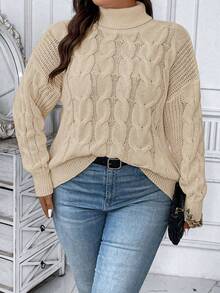 Easura Damen Pullover in Große Größen mit hohem Kragen, Drop Shoulder und Langarm, Lässig, Herbst/Winter