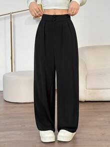 SHEIN PETITE Sommer Hoch Taillierte Hose Multi-Teile Set, Weite Bein Hose Hohe Taille Gefaltete Weite Bein Hose, Hose, Locker Sitzend, Lang Hose