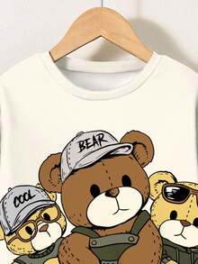 SHEIN 2pcs/Set Young Boys Casual Cute Cartoon Bear & Letter Print Comfortable Long Sleeve Sweatshirt And Pants Set, Suitable For Summer - Multicolor - View 4