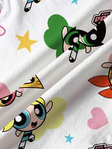 THE POWERPUFF GIRLS X SHEIN Young Girl Summer Casual Fun Cartoon & Letter Print Short Sleeve T-Shirt - White - View 5