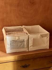 Cirelle 1/2 piezas Cajas de almacenamiento plegables de tela descubiertas/tapadas con ventana visible, contenedores de almacenamiento con cajón tipo hogar para organizar vaqueros - Beige con tapa - View 4