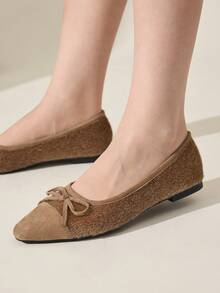 CUCCOO CHICEST Nuevos zapatos planos de estilo bohemio con lazo para mujer, de puntera cuadrada y empeine bajo, para otoño/invierno - Albaricoque - Ver 5