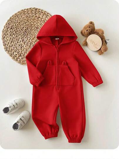 SHEIN 新生女宝宝可爱粉色针织连帽连体衣，秋冬季