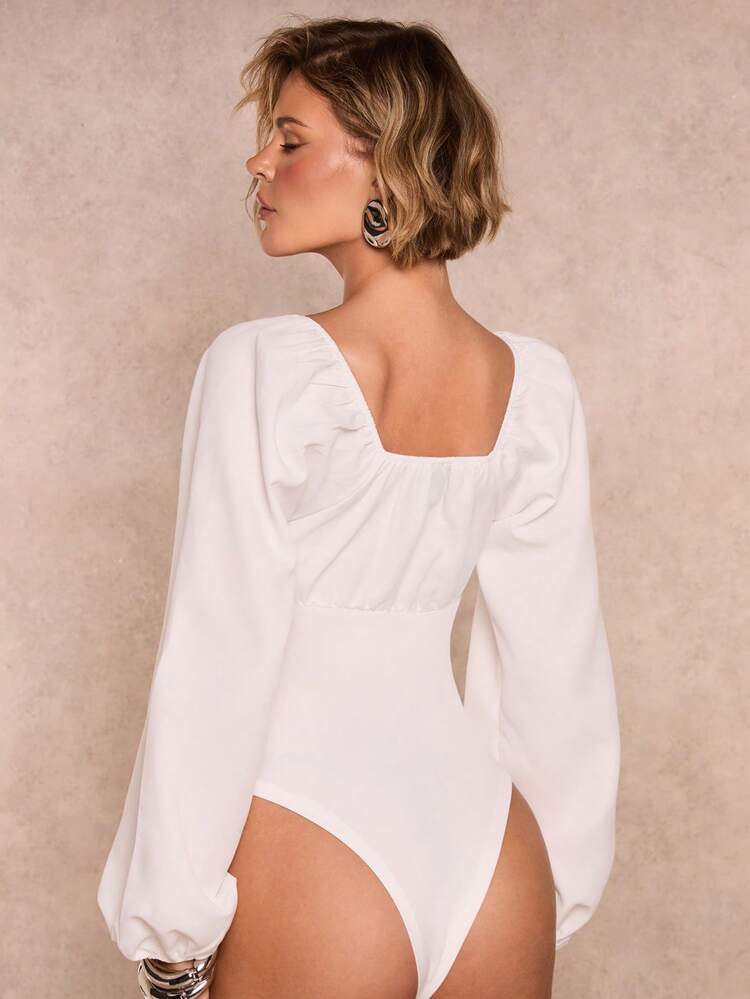 Glamine Body Con Mangas Abullonadas Y Pliegues En El Pecho - Blanco - Añade 2