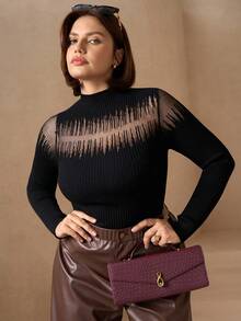 Chikora 加大码黑色镂空针织毛衣，秋冬复古风外套，圣诞节新年感恩节优雅上衣，性感假日度假黑色上衣 - 黑色 - 查看 8