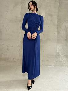 Firerie Đầm dài tay trang trọng tối giản lãng mạn thanh lịch dành cho nữ kèm dây thắt lưng, thích hợp cho các buổi hẹn hò, tiệc tùng, năm mới, ngày lễ tình nhân, đi làm, màu xanh navy - Xanh đậm - Xem 9