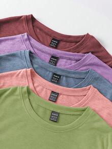 INAWLY Women's Round Neck Short Sleeve Solid Color Casual T-Shirt For Summer - Multicolor - View 4